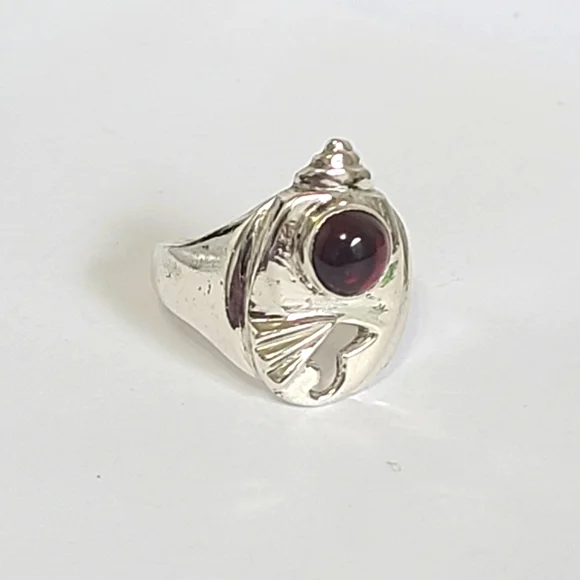 Vintage Boho Unique Weird Chunky Red Purple Cabochon Stone Sterling Silver Ring - Picture 9 of 15